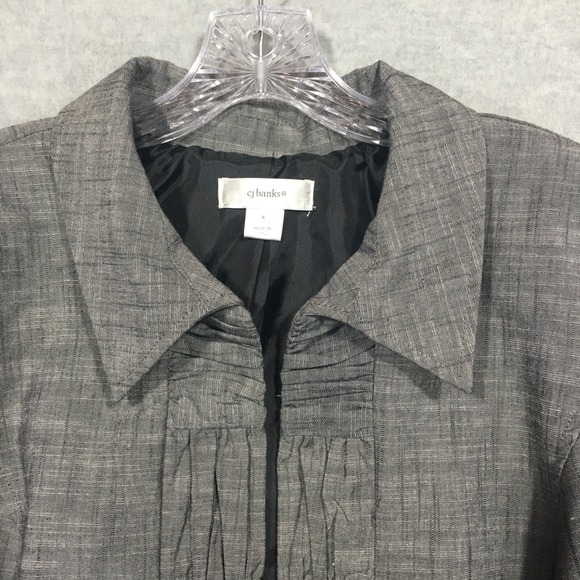CJ Banks X 14W Short Gray Ruched Blazer Jacket Pleated Shoulder Pads Open Lined - Picture 7 of 12